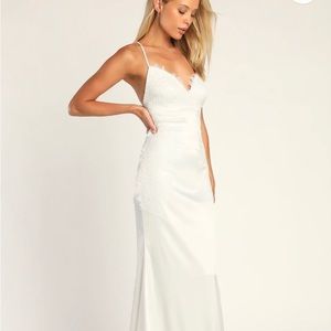 Brand new, never worn Fantasy Come True White Lace Satin Lulus Dress.